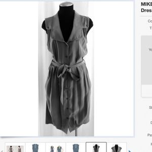 MIKE & CHRIS Gray 100% Silk Easton Shirt Dress